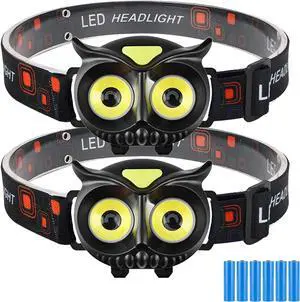 2 Pack LED Headlamp Owl Headlight for Kids Leightweight COB Head Lamp 4 Modes Battery Powered Head Lights for Boys Girls Adults Gifts for Birthday Party Christmas