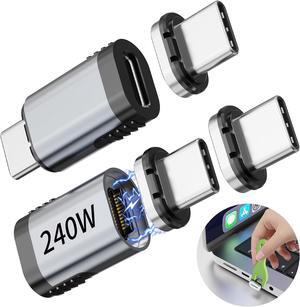3CS 240W USB C Magnetic Adapter 2Pack Straight Magnetic USB C Adapters with 4 Connectors 24Pin Fast Charge 40Gbps 8K 60Hz for Thunderbolt 3/4 MacBook Pro/Air/ PS5 PSVR2 and More Type C Devices