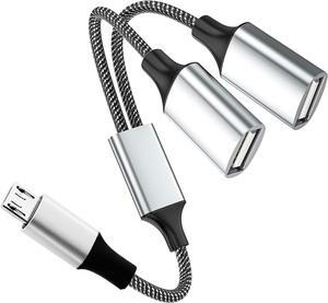 Short Micro USB to USB A Splitter Micro USB Male to Dual USB A Female OTG Adapter USB 2.0 OTG Cable Converter Hub for  Phone S7/S6/LG/Flash Drive/Mouse/Keyboard/Android Phone and etc