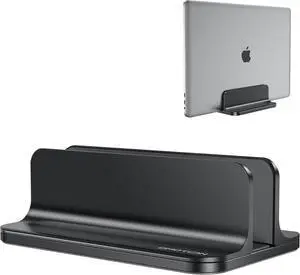 Vertical Laptop Stand Holder Desktop Aluminum Stand for MacBook with Adjustable Dock Size Fits All MacBook Surface Chromebook and Gaming Laptops (Up to 17.3 inches) Black