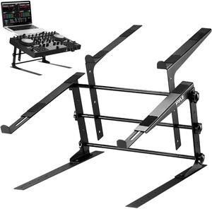 Portable Dual Laptop Stand - Standing Table with Adjustable Height Ergonomic Design & Anti-Slip Prongs for DJ Mixer Sound Equipment Workstation Gaming & Home Use - PLPTS38 Black