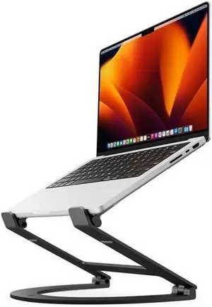 Curve Flex | Ergonomic Height & Angle Adjustable Aluminum Laptop/MacBook Stand/Riser fits 10-17 folds flat for portability -travel pouch included matte black