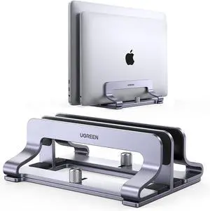 Vertical Laptop Stand Holder Desk Dual Aluminum Dock Compatible with MacBook Pro Air Laptop Stand Desktop Adjustable  Ideapad Surface Book HP Notebook  Chromebook Up to 17.3 Inch