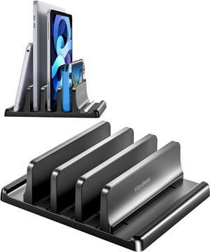 3-Slot Vertical Laptop Stand Made of Premium ABS Plastics 5 in 1 Design Space-Saving Adjustable Desk Organizer for All MacBook/Chromebook/Surface