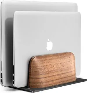 Vertical Laptop Stand Dual Slot Wooden Laptop Holder Vertical for Desk Width Adjustable Dock for MacBook Pro and Other Laptops