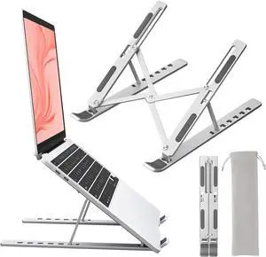 Laptop Stand for Desk Laptop Riser Holder Computer Stand for Desk Portable Foldable Adjustable Notebook Stand Aluminum Metal MacBook Stand Compatible with 10-15.6 Inch Laptops iPad  Silver.