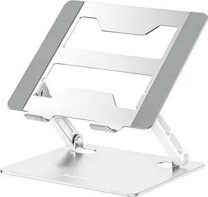 Laptop Stand for Desk Adjustable Ergonomic Laptop Holder wiht Non-Slip Mat and Protective Hooks Fordable Laptop Riser Compatible with 10-17 Laptop-Silver