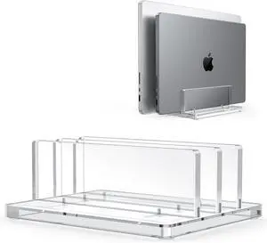 Vertical Laptop Stand for Desk Acrylic Dual Laptop Holder Desktop Clear Adjustable Dock for MacBook Pro Air HP All Gaming Laptops up to 17