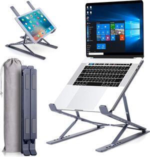 Foldable Laptop Stand for Desk Adjustable Height Portable Laptop Stand for Travel Aluminum Computer Stand and Laptop Holder Stand Compatible for MacBook and Devices 15.6 up (Gray)