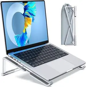 Laptop Stand for Desk, Aluminum Computer Stand for Laptop, Foldable Laptop Riser, Portable Laptop Stand, Compatible for MacBook Pro/Air, Dell, HP, Lenovo, 11'' -15.6'' (Silver)