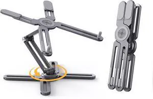 Foldable Laptop Stand for Desk Adjustable Computer Riser Stand for Notebook with 360 Rotating Base, Aluminum Portable Laptop Stand Compatible with MacBook Pro/Air All Laptop, Gray