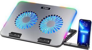 2024 Upgarde Metal RGB Laptop Cooling Pad Gaming Laptop Cooler with 2 Large Fans Adjustable Fan Speed 7 Height Stand 10 Modes Light with Memory Function for 10-17.3 Inch Laptops