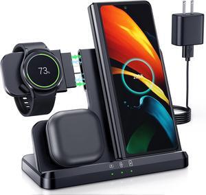 Wireless Charger for  3 in 1 Wireless Charging Station for Galaxy Watch Charger Compatible for  S25 Ultra Plus S24 S23 S22 S21 Z Fold Flip 6/5/4/3 Galaxy Watch 7/6/5 Pro/4/3(Black)