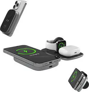 TETON 3 in 1 Wireless Charger with 5000mAh Power Bank 15W Qi2 Foldable Wireless Charging Station for Multiple Devices Magsafe Travel Charger Stand for iPhone 16/15/14/13   watch & Airpods