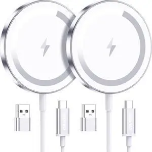 for  Mag-Safe Charger 2 Pack Magnetic Wireless Charger for iPhone 16 15 14 13 12 Pro Max Plus Mini 15W Fast Charging Pad for Airpods 4/3/2/Pro Strong Magnet Silver