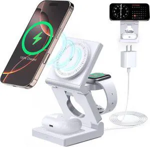 3 in 1 Wireless Charging Station for  Multple Devices - Foldable Magnetic Wireless Charger Dock -Travel 18W Charging Pad for iPhone 16 15 14 13 12 Pro/Pro Max/Plus/Watch & Airpods All Series
