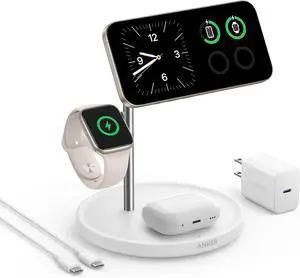 MagSafe-Compatible iPhone 16 Wireless Charging Stand MagGo 3 in 1 Wireless Charging Station Qi2 Certified 15W Wireless Charger Desk Accessory for iPhone 16/15/14/13/12  Watch AirPods