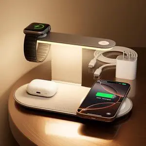 3 in 1 Charging Station for MagSafe Wireless Charger with Three-Level Night Light 15W Max Fast Charging for iPhone 16/15/14/13/12 iWatch S1-8/Ultra AirPods(USB-C Charger Included)-Gray