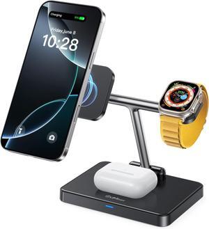 3 in 1 Foldable Travel Charging Station for  Devices for Magsafe Charger Wireless Charger Stand for iPhone 16/15/14/13/12 Series Wireless Charging Station for iWatch Series & AirPods