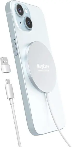 Magnetic Wireless Charger MagEase 15W Wireless Charger Magnetic Compatible with iPhone 16 15 14 13 12 Series and AirPods 3/2/Pro Charging Pad with USB-C Cable and USB-A Converter (White)