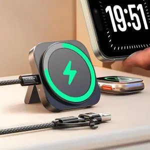 for MagSafe Charger Stand for iPhone and  Watch Charging Station Best Travel Accessories for iPhone 16 MagSafe Charger Office Magnetic Wireless Charger for iPhone iwatch Airpods Black