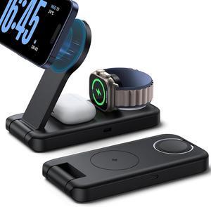 3 in 1 Charging Station for  for Magsafe - Magnetic Foldable Wireless Charger Stand Fast Charging Station for iPhone 16/15/14/13/Pro/Pro Max  Watch AirPods Foldable Travel Use