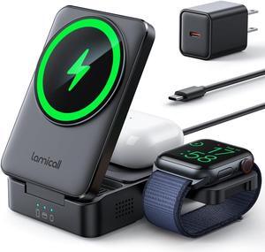 3 in 1 Charging Station for  - Foldable Wireless Charger Stand for MagSafe Portable Travel Wireless Charger Station for Multiple Devices for iPhone 16 15 14 13  Watch AirPods