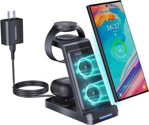3 in 1 Wireless Charging Station for  Fast Phone Charger Station for  Galaxy S24 S23 S22 S20 Ultra Z Flip Fold 5/4/3Galaxy Watch 6/5/4/3Buds Black