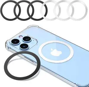 Magnetic Wireless Charging Magsafe Ring-6 PCS Ultra-Thin(0.4mm) Magsafe Sticker Compatible with iPhone 16/15/14/13 Series  Galaxy Google Pixel Series Magsafe Accessories-3Black&3Silver