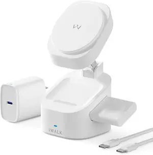 Magnetic Wireless Charger 3 in 1 Foldable Charger Stand Adjustable Charging Station for  Devices Compatible with iPhone 16/15/14/13/12  Watch AirPods (20W USB-C Charger Included)