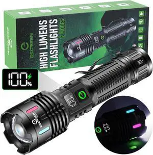 Rechargeable Flashlights High Lumens 2000 Single 2 Modes Super Bright LED Flashlight USB C Long Distance 3280ft Powerful Long Lasting 10H Heavy Duty Strong Flash Light for Camping Hiking