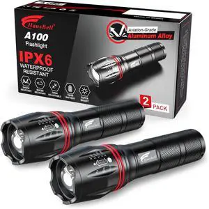 A100 LED EDC Flashlights High Lumens Bright Zoomable Waterproof Powerful Emergency Tactical LED Flashlights for Home and 5 Modes Flashlight for Camping GearHikingWalking2Pack