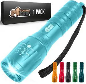 Powerful LED Tactical Flashlight 750 FT High Lumens 5 Adjustable Modes Water Resistant Ultra Bright Zoom Flashlights Small Mini Flash Light Camping Night Dog Walking Turquoise