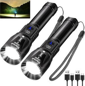 Rechargeable Flashlights 2 Pack 990 000 Lumens Super Bright Flashlight with LCD Digital Display 5 Adjustable Mode Powerful Tactical Flashlight Waterproof Flashlights for Camping Hiking