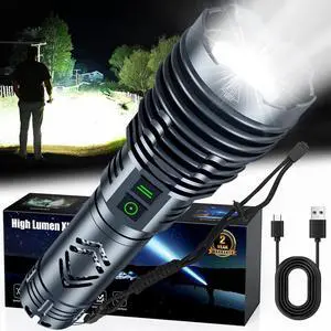 Rechargeable Flashlights 1500000 High Lumens Super Bright LED Flashlight Tactical Powerful Waterproof Handheld Flashlights with Zoomable 6 Modes Output Funtion & 24H Long Life for Emergencies Camping