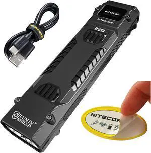 EDC29 EDC Tactical Flashlight, 6500 Lumen USB-C Rechargeable Slim Flat Shape with Spotlight Floodlight Strobe Modes Digital Display Sticker