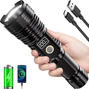 Flashlights High Lumens Rechargeable 990000LM LED Super Bright Flash Light Zoomable Linternas with LCD Digital Display 5 Modes Waterproof Powerful Tactical Flashlight for Emergencies Camping Gift