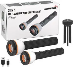 SUNZONE 2 in 1 LED Mini Camping Floodlights Rechargeable Flashlights 4 Modes LED Flashlight with Tripod Handheld for Camping Hiking Outdoor Home Use
