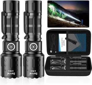 Rechargeable Flashlights 20 000 High Lumens 1500M Long Throw Super Bright LED Small Powerful Tactical Flashlight with Memory Function 6Modes Pocket Waterproof Flash Light for Camping Emergency