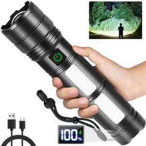 Large Size & High Powered Flashlight Flashlights High Lumens 1000000 Super Bright Flashlight Rechargeable Flashlights LED Adjustable Tactical Flashlight Waterproof Flash Light for Home Emergency