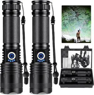 Rechargeable Flashlights 990 000 High Lumens 2 Pack Led Super Bright Flashlight with 5 Modes & IPX7 Waterproof 15H Running Time High Powered Flash Light for Home Camping Home Emergencies