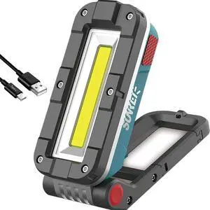 LED Rechargeable Magnetic Work Lights 1000 Lumens Magnetic Base & Hanging 7Mode Flashlight for Job Site & Emergency