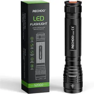 S2000 LED Flashlight High Lumens Super Bright Powerful Mid-Size Tactical Flashlight with 3 Modes Zoomable Water Resistant Flashlights for Home Emergencies Camping Outdoor Use