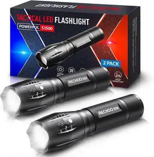 Tactical Flashlights 2 Pack Bright Zoomable LED Flashlights High Lumens with 5 Modes Portable Small Flash Light for Camping Essential Camping Flashlight
