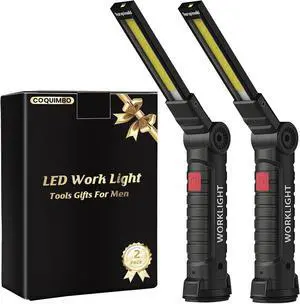Coquimbo Fathers Day Tool Gifts for Men Dad, Rechargeable LED Work Light BBQ Grilling Accessories with Magnetic Base, 360° Rotate Mechanic Grill Light for Car Repair Camping (2 Pack Black)