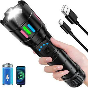 2025 Super Bright 1000000LM 13 Modes Adjustable Small Flashlight Zoomable and Long Battery LED Flash Light IP67 Waterproof Tactical Flashlight for Outdoor Emergency Camping Hiking Hunting
