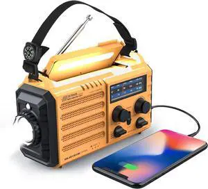 Weather Radio 5000mAh/18500mWh NOAA Weather Radio Solar Hand Crank Emergency Radio with AM/FM/SW/NOAA Weather Alert Flashlight Reading Lamp Cell Phone Charger and SOS Siren
