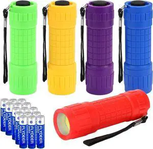 5 Pack Plastic Small Mini LED Flashlight COB Flashlights for Kids 100 Lumen with Batteries High CRI for Bright Flash Light Christmas Gifts Stocking Stuffers