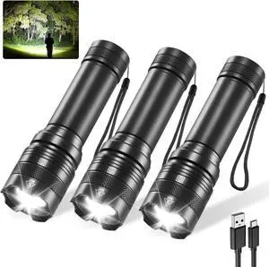 3Pack Rechargeable Flashlights Tactical Flashlight High Lumens Super Bright Flashlight Mini Small Flashlights Powerful LED Linterna Recargable Pocket Handheld LED Flash Light for Home Emergency