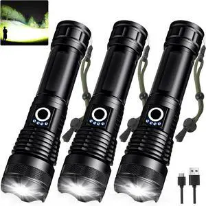 3 Pack Rechargeable LED Flashlights High Lumens 990 000LM Super Bright Flashlight Adjustable 5 Modes Powerful Flash Light with USB Cable Waterproof Handheld Flashlight for Home Camping Emergencies